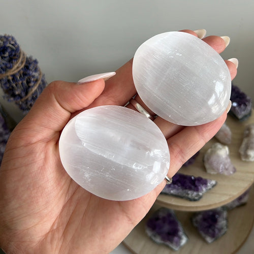 Selenite Palm Stone